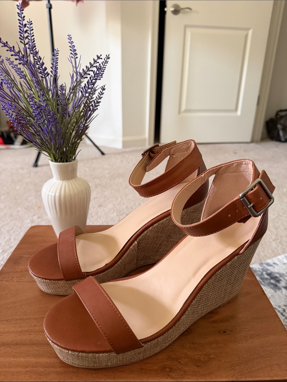 Wild Diva Brown Espadrille Wedge Sandals with Ankle Buckle